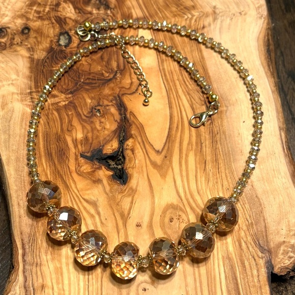 Light Champagne Lampwork Glass Amber Gold Tone Crystal Necklace - Picture 7 of 7